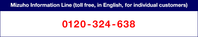 Mizuho Information Line (toll free, in English, for individual customers)&nbsp;0120–324–638